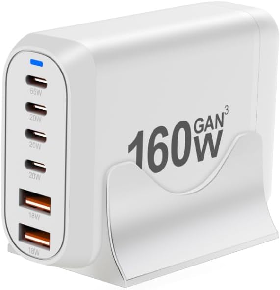 GEEKERA USB C Charger, 160W 6-Port Fast Charging Station with 4 C + 2 A, Portable Multiport Charging Wall Block Hub for iPhone 16 15 14 13 12 iPad Pro MacBook Samsung Galaxy Pixel Switch