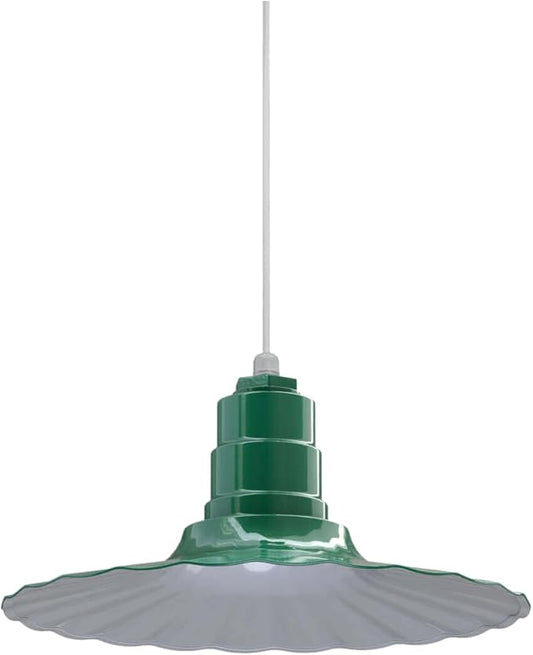Steel Lighting Co. Eagle Rock Pendant | Ceiling Mounted Light | 16 inch Radial Wave | White Cord | Heavy Duty Steel Retro Farmhouse Style Made in America | Green Exterior/White Interior