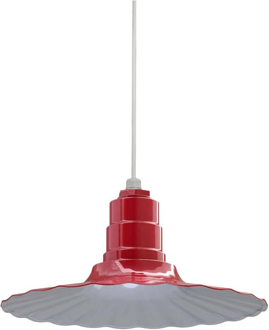 Steel Lighting Co. Eagle Rock Pendant | Ceiling Mounted Light | 16 inch Radial Wave | White Cord | Heavy Duty Steel Retro Farmhouse Style Made in America | Red Exterior/White Interior