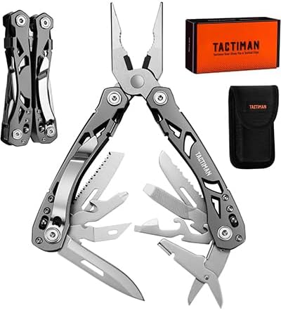 15-in-1 Multi Tool Pocket Knife, Tactical Multitool Knife Pliers, Camping Survival Gear with Knife Saw Scissors Serrated Blade Bottle Can Opener Screwdrivers Safety Lock, Unique Gifts for Men