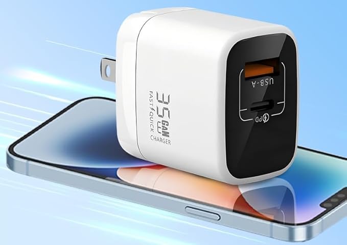 Fast 35W Dual USB-C Plus USB-A Charger - GaN Power Delivery - Fast Compact Power Adapter for Laptops, Smart Phones, Tablets and Thousands of Other Devices (White, 35W)
