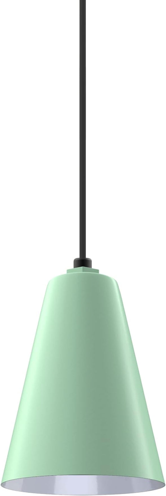 Steel Lighting Co. Laurel Pendant Light | Ceiling Mounted | 8.5 inch Cone Shade | Modern Contemporary Farmhouse Style Made in America | Black Cord | Mint Green Exterior/White Interior
