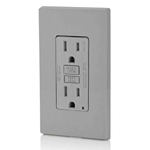 Leviton GFCI Outlet, 15 Amp, Self Test, Tamper-Resistant with LED Indicator Light, Protection from Electric Shock and Electrocution, GFTR1-GY, Gray