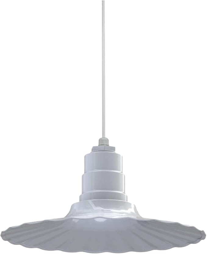 Steel Lighting Co. Eagle Rock Pendant | Ceiling Mounted Light | 16 inch Radial Wave | White Cord | Heavy Duty Steel Retro Farmhouse Style Made in America | White Exterior/White Interior