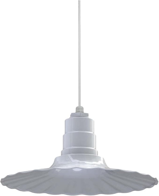 Steel Lighting Co. Eagle Rock Pendant | Ceiling Mounted Light | 16 inch Radial Wave | White Cord | Heavy Duty Steel Retro Farmhouse Style Made in America | White Exterior/White Interior
