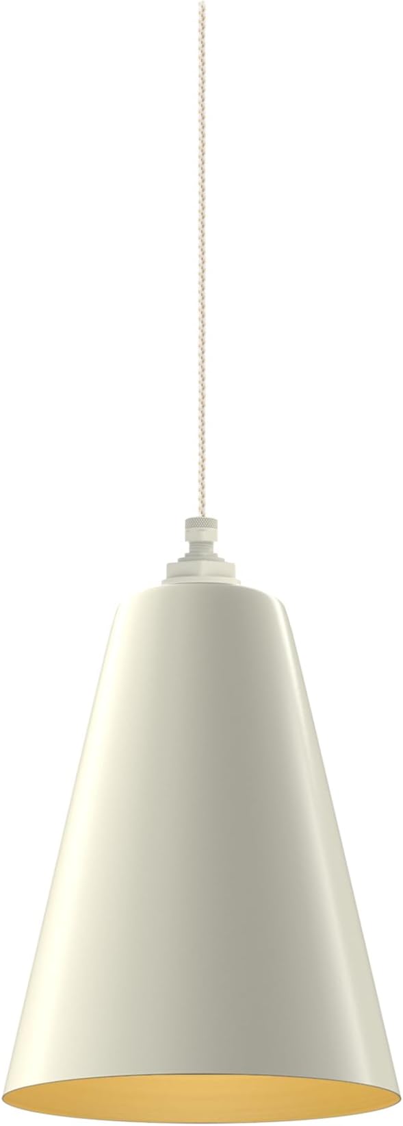 Steel Lighting Co. Laurel Pendant Light | Ceiling Mounted | 8.5 inch Cone Shade | Modern Contemporary Farmhouse Style Made in America | White Gold Cloth Cord | Cream Exterior/Brass Interior
