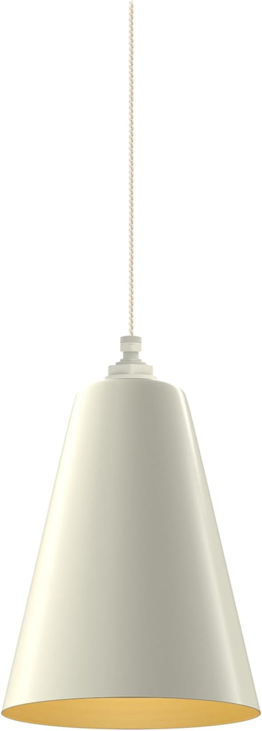 Steel Lighting Co. Laurel Pendant Light | Ceiling Mounted | 8.5 inch Cone Shade | Modern Contemporary Farmhouse Style Made in America | White Gold Cloth Cord | Cream Exterior/Brass Interior