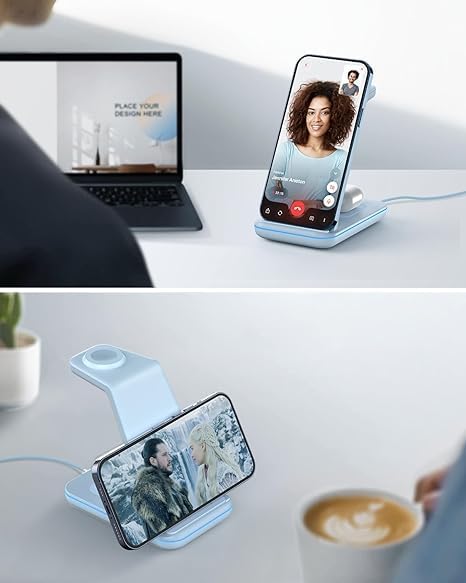 Charging Station for Apple Wireless Charger: 3 in 1 Phone Charger Stand for iPhone 16 15 14 13 12 11 SE X Pro Max Plus - Apple Watch Ultra 10 9 8 SE 7 6 5 4 3 - AirPods 2 3 4 Pro