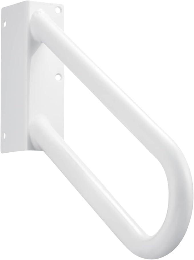 Hold Tight Handrails Steel Jamb-Mount Handrail - Heavy Duty Stair Railing for Decks, Porch, Mobile Homes, Short Stairway - Weatherproof & Non-Slip Powder Coated Finish - [Right Handed], [18"], [White]