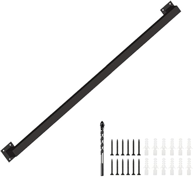 6FT Black Iron Hand Railing, Sturdy Safety Staircase Handrails Wall Mount, 500lbs Load Capacity Industrial Iron Railing Pipe Handrail for Indoor Stairs, Outdoor Deck Loft Porch, Non-Slip and Rust