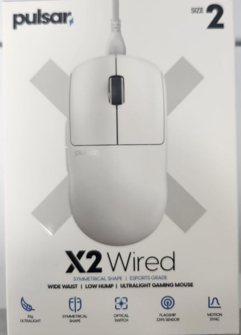 Pulsar Gaming Gears X2 Wired Gaming Mouse, Ultra Lightweight, Optical Switch, 26000 DPI, Motion Sync, PAW3395 Sensor (Medium, Wired, White)