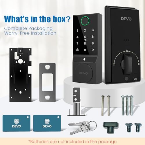 Devo G2 Smart Lock,Finger Print Digtal Smart Locks, Front Door Keyless Entry Door Lock,Bluetooth Smart Deadbolt, App Remote Control,Electronic Touchscreen Keypad Deadbolt, Auto Lock(Black)