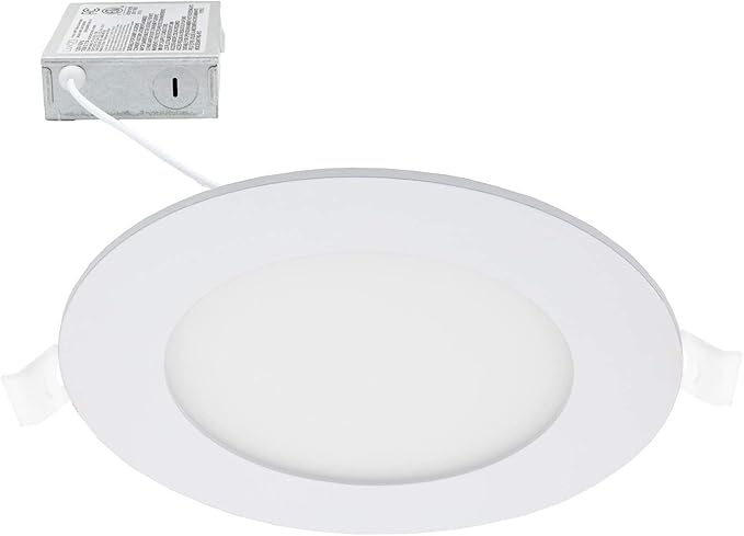 Maxxima Luvoni 4 in. Smart WiFi Dimmable Slim Round LED Downlight, CCT 2700-6500K, Google Home/Alexa Compatible Flat Panel Light Fixture, 600 Lumens 10 Watt, Junction Box Included