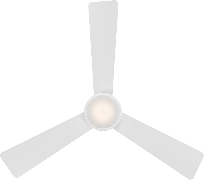 WAC Smart Fans Hug Indoor and Outdoor 3-Blade Flush Mount Ceiling Fan 52in Matte White with 3000K LED Light Kit and Remote Control works with Alexa and iOS or Android App