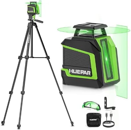 Huepar 360° Laser Level with Tripod 60in, 82Ft - 165Ft Self Leveling Laser Level with Pulse Mode, 3 Brightness Levels Rechargeable Li-ion Battery Green Line Laser Leveler Tool for DIY Indoor Project
