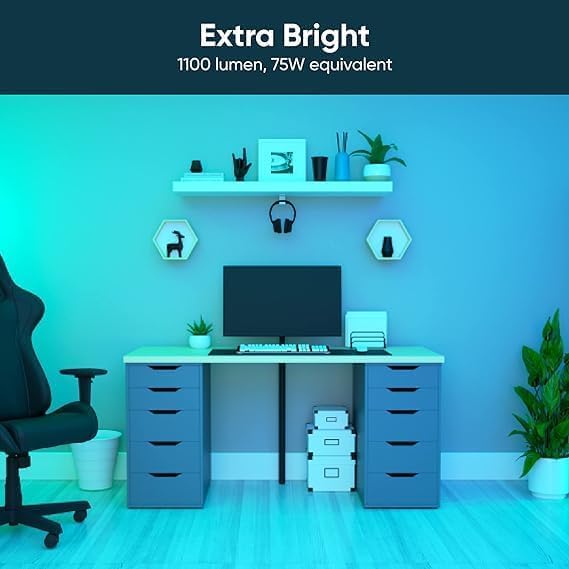 Bulb Color, 1100LM Wi-Fi A19 Smart Bulb, 16 Million Colors & Tunable White, Works with Alexa and Google Assistant, 75W Equivalent, Dimmable, Timer, CRI>90, E26, No Hub Required, 4-Pack