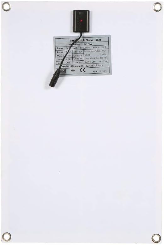 Lixada Solar Panel Charger USB Port Portable High Power Monocrystalline Solar Panel Phone USB Devices Charger & Car Battery Charging Clip Line for Cell Phone Camping RV Boat Marine - 20Watt