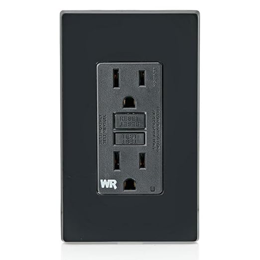 Leviton GFCI Weather-Resistant Outlet, 15 Amp, Self Test, Non Tamper-Resistant with LED Indicator Light, Outdoor Locations, GFWR1-E, Black