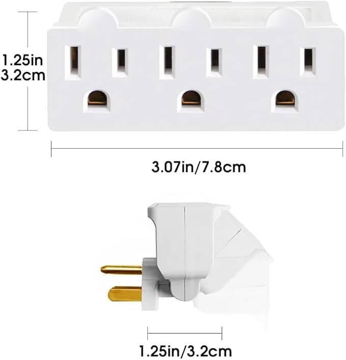 CILIA 1 PC 3 Electrical Outlet Wall Adapter, Multi-Outlet Power Strip ETL Listed 3-Prong Grounded 180 Degree Swivel Indoor AC Mini Plug Wall Outlet Extender Tap White
