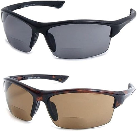 Calabria Sport 202BF Bifocal Reading Safety Glasses Readers Men Women Anti Fog Wrap Around Tinted UV Protection Semi-Rimless