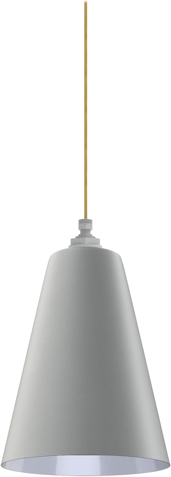 Steel Lighting Co. Laurel Pendant Light | Ceiling Mounted | 8.5 inch Cone Shade | Modern Contemporary Farmhouse Style Made in America | Gold Cloth Cord | Modern Gray Exterior/White Interior
