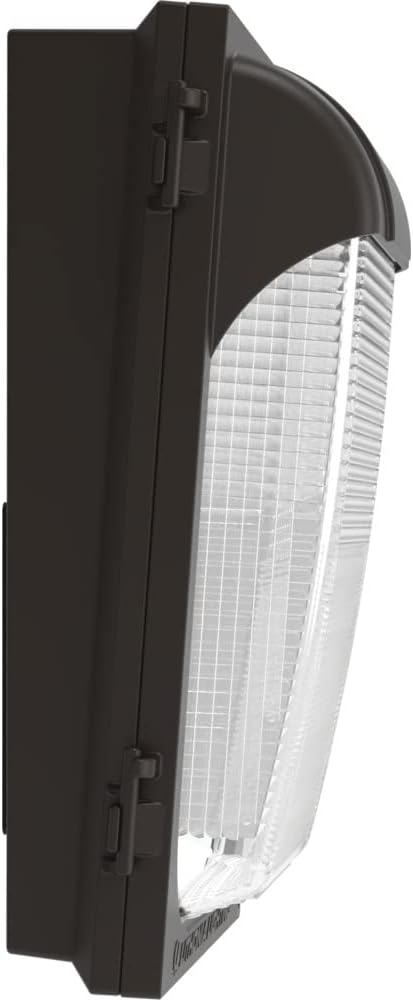 Lithonia Lighting 7.5" Mini LED Wall Pack Outdoor Light Fixture, Building Wall Light, Adjustable Lumens, 4000K Cool White, MVOLT 120-277V, IP65, Glass Lens, Bronze (TWX1 LED ALO 40K MVOLT DDBTXD)