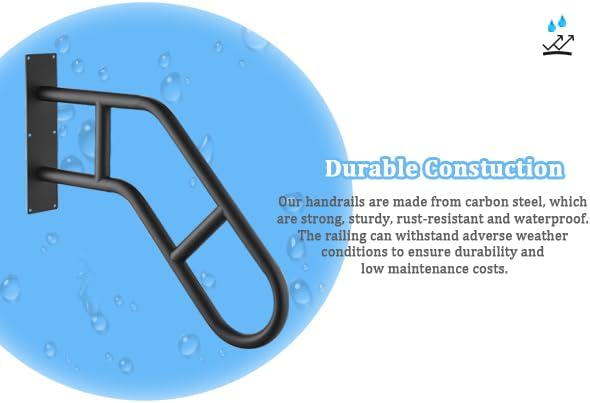 Handrails for Outdoor Steps,Stair Railing Indoor 1-3 Step，Hand Rails for Elderly, Porch Railing & Deck Hand Rail Wall Mount Stair Hand Grab Bars, U-Shape Safety Handle for Garage, Porch, Garden