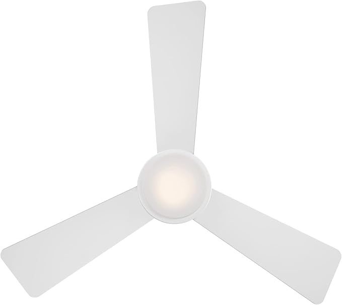 WAC Smart Fans Hug Indoor and Outdoor 3-Blade Flush Mount Smart Home Ceiling Fan 44in Matte White with 3000K LED Light Kit and Remote Control works with Alexa and iOS or Android App
