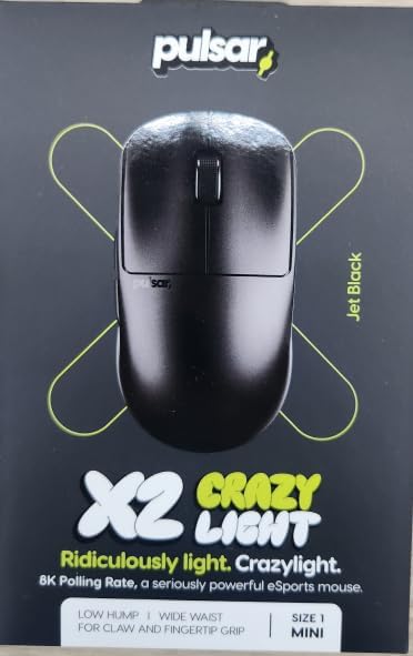 Pulsar Gaming Gears X2 Crazylight Wireless Gaming Mouse, Ultra Lightweight 1.23 oz (35g), Optical Switch, 32000 DPI, 750 IPS, XS-1 Sensor, 8k Compatible (Jet Black)