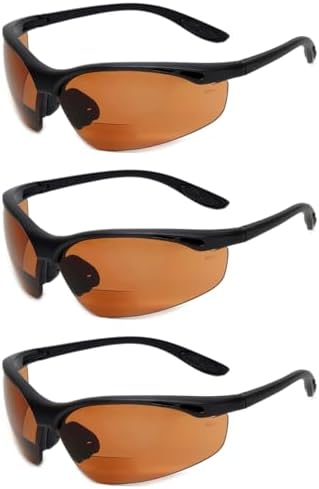 Calabria 91348 3 Pack Bulk Bifocal Safety Glasses +1.50 Copper Orange Men Women Wraparound Eye Protection Protective Eyewear