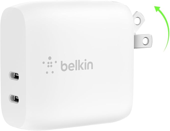 Belkin Dual Port USB C Charger Block 40W, USB-C Charger Fast Charging for iPhone 16, 15, 14, 13, Pro, Pro Max, Plus, Samsung Galaxy S25, Pixel , iPad, AirPods, Nintendo Switch 2 & More - White