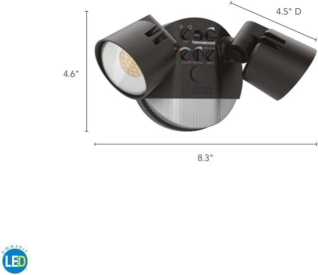 Lithonia Lighting HomeGuard 2-Light LED Outdoor Flood Lights, Motion Sensor Outdoor Lights with Dusk to Dawn, Adjustable Lumens and Color, Round Heads, Dark Bronze (HGX LED 2RH ALO SWW2 120 PIR DDB)