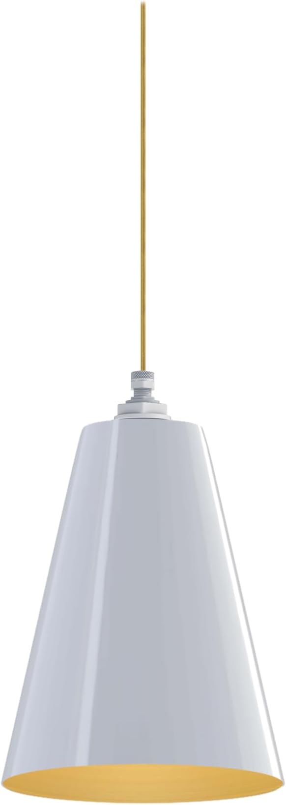 Steel Lighting Co. Laurel Pendant Light | Ceiling Mounted | 8.5 inch Cone Shade | Modern Contemporary Farmhouse Style Made in America | Gold Cloth Cord | White Exterior/Brass Interior