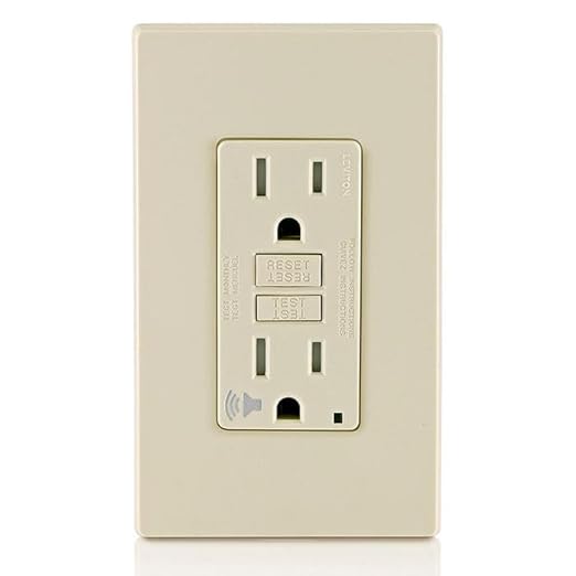 Leviton Outlet with Audible Alarm, 15 Amp, Self Test, Tamper-Resistant with LED Indicator Light, Great for Refrigerators in Garages, GFTA1-T, GFCI, Light Almond