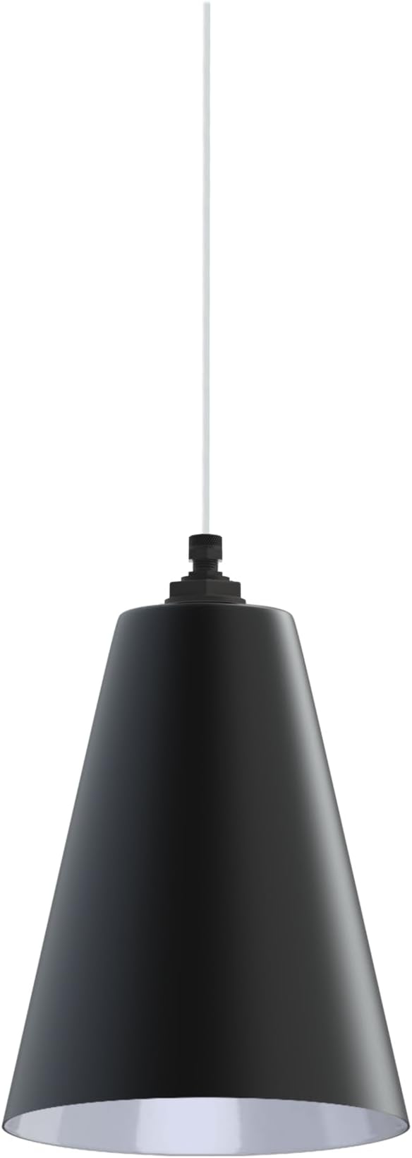 Steel Lighting Co. Laurel Pendant Light | Ceiling Mounted | 8.5 inch Cone Shade | Modern Contemporary Farmhouse Style Made in America | White Cloth Cord | Matte Black Exterior/White Interior