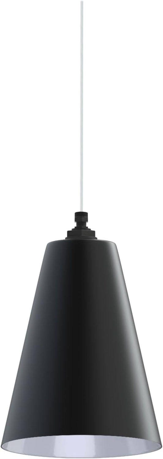 Steel Lighting Co. Laurel Pendant Light | Ceiling Mounted | 8.5 inch Cone Shade | Modern Contemporary Farmhouse Style Made in America | White Cloth Cord | Matte Black Exterior/White Interior