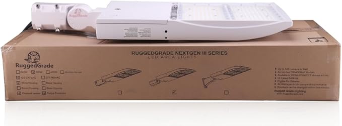 42,000 Lumen - 300 watt NextGen III LED Shoebox Lights - Dimmable - No Photocell - Arm Mount - 10KV Surge - White Housing