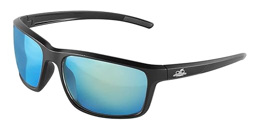 Bullhead Safety Crevalle Polarized Safety Glasses with Performance Fog Technology, Blue Light Glasses with UV Light Protection and Anti-Scratch Coating, Ice Blue Mirror Lenses, Matte Black Frame