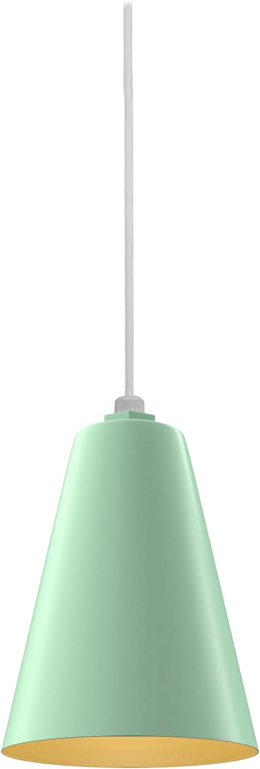 Steel Lighting Co. Laurel Pendant Light | Ceiling Mounted | 8.5 inch Cone Shade | Modern Contemporary Farmhouse Style Made in America | White Cord | Mint Green Exterior/Brass Interior
