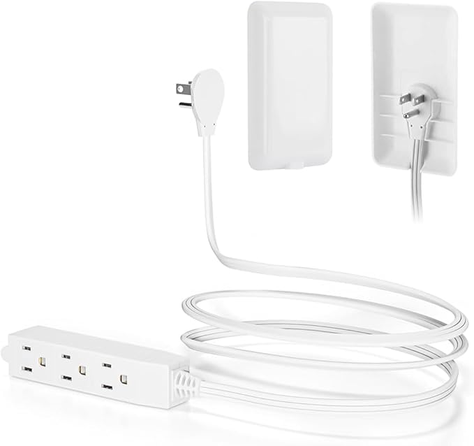 CILIA Flat-Face Outlet Extender, Ultra-Thin Wall Plate Plug with Cord Extender, 3 Outlets Power Strip, Childproof 3ft Extension Cord with Outlet Cover, Space-Saving, Hide Cords for Home, Office, White