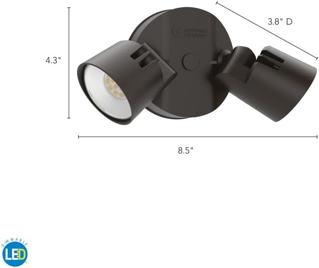 Lithonia Lighting HomeGuard 2-Light LED Outdoor Flood Lights, Wall or Ceiling Mount Outdoor Lights, 4000K Cool White, Round Heads, Dark Bronze (HGX LED 2RH 40K 120 DDB M2)