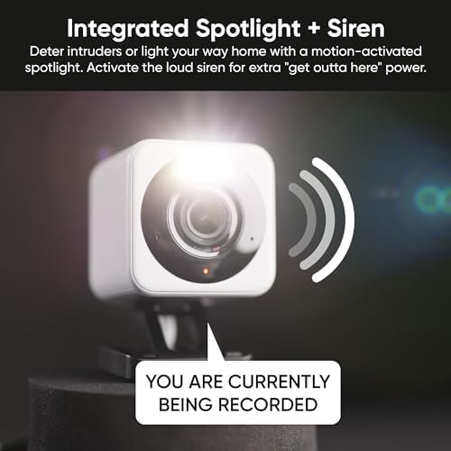 WYZE Cam v4, 2.5K QHD WiFi Indoor/Outdoor Smart Home Security Camera, Pet/Baby Monitor, Motion Activated Spotlight/Siren, Color Night Vision, 2-Way Audio, Works with Alexa & Google, Free Expert Help