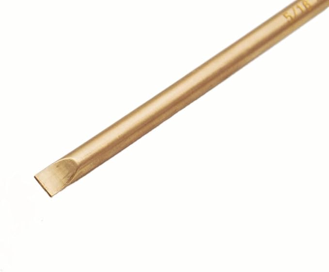Non-Sparking 5/16 Inch (8mm) Flat Screwdriver flat head, Beryllium Bronze Non Spark, 6 Inch (150mm) Working Length, 11 inch Total Length, Spark Free Safety, non-magnetic, corrosion-resistant