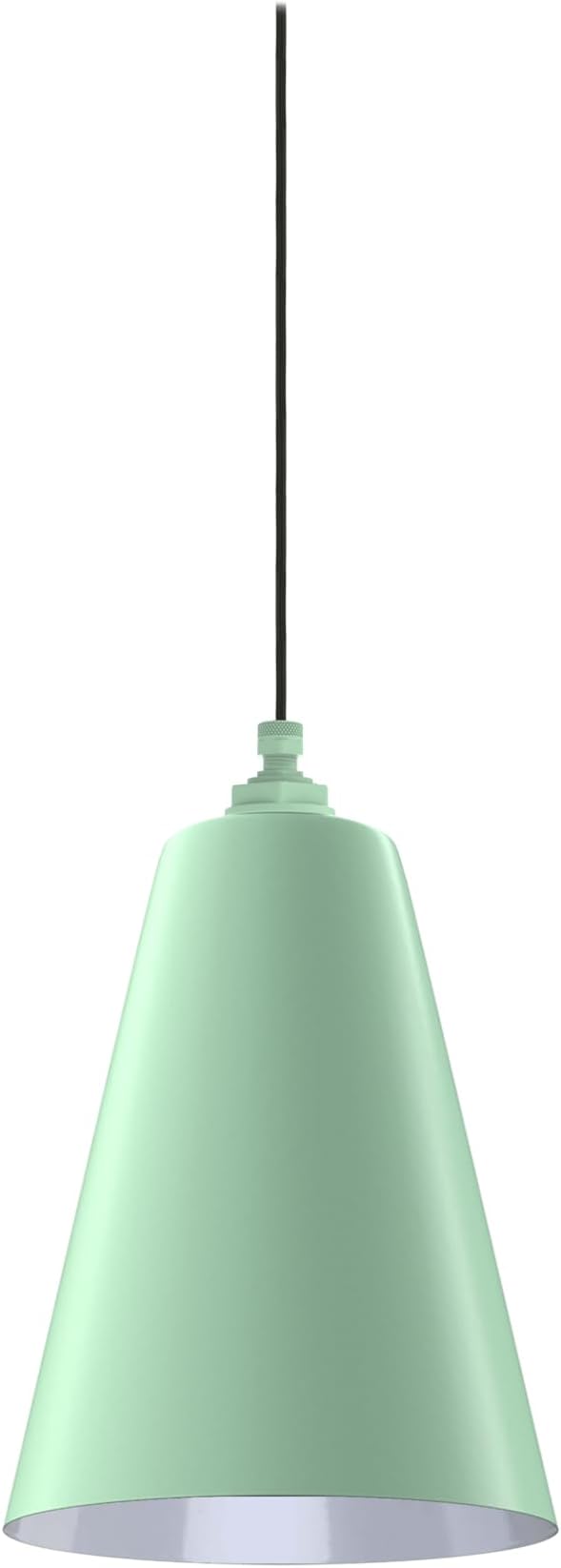 Steel Lighting Co. Laurel Pendant Light | Ceiling Mounted | 8.5 inch Cone Shade | Modern Contemporary Farmhouse Style Made in America | Black Cloth Cord | Mint Green Exterior/White Interior
