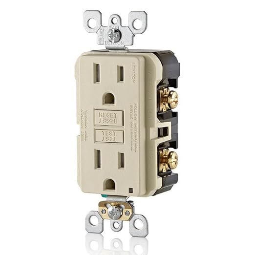 Leviton GFCI Outlet, 15 Amp, Self Test, Tamper-Resistant with LED Indicator Light, Protection from Electric Shock and Electrocution, GFTR1-T, Light Almond