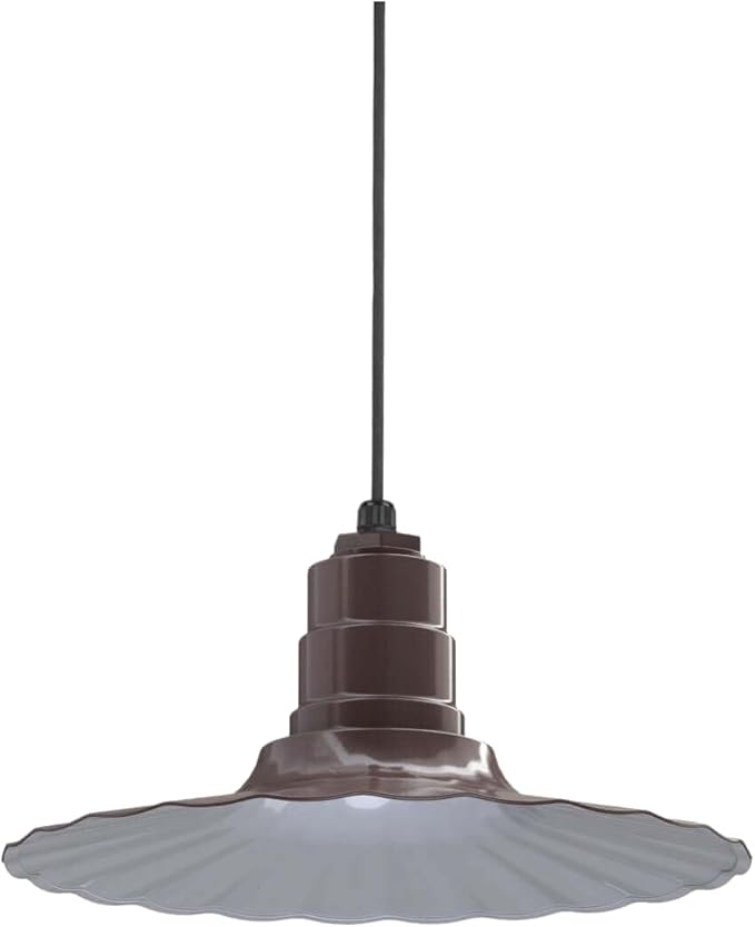 Steel Lighting Co. Eagle Rock Pendant | Ceiling Mounted Light | 16 inch Radial Wave | Black Cord | Heavy Duty Steel Retro Farmhouse Style Made in America | Dark Bronze Exterior/White Interior