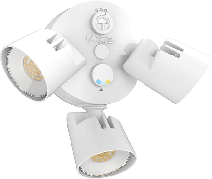 Lithonia Lighting HomeGuard 3-Light LED Outdoor Flood Lights, Outdoor LED Lights, Dusk to Dawn Sensor, Adjustable Lumens, Selectable Color, Round Heads, White (HGX LED 3RH ALO SWW2 120 PE WH M2)