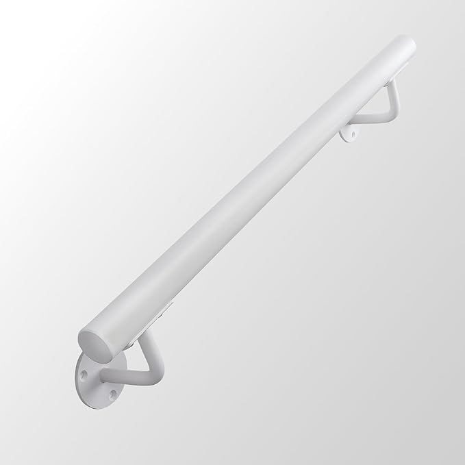 2 FT Heavy Duty White Metal Stairs Railing Indoor, Wall Mount Pipe Stair Handrail - Hand Rails for Indoor & Outdoor Steps, Banister Deck Porch Patio Railing, Wall Grab Bars for Seniors