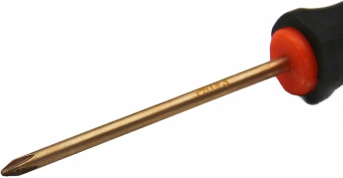 Non-Sparking PH1 screwdriver Phillips #1, Beryllium Bronze Non Spark, 3 Inch (75mm) Working Length, 6-1/4 inch (159mm) Total Length, Spark Free Safety, non-magnetic, corrosion-resistant