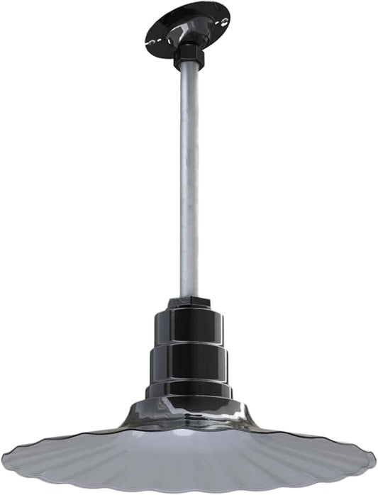 Steel Lighting Co. Eagle Rock Pendant | Ceiling Mounted Light | 16 inch Radial Wave | 12 inch Sloped Stem | Heavy Duty Steel Retro Farmhouse Style Made in America | Black Exterior/White Interior